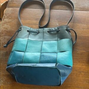 Chi by Falchi shades of blue patchwork leather crossbody bucket bag & dust bag